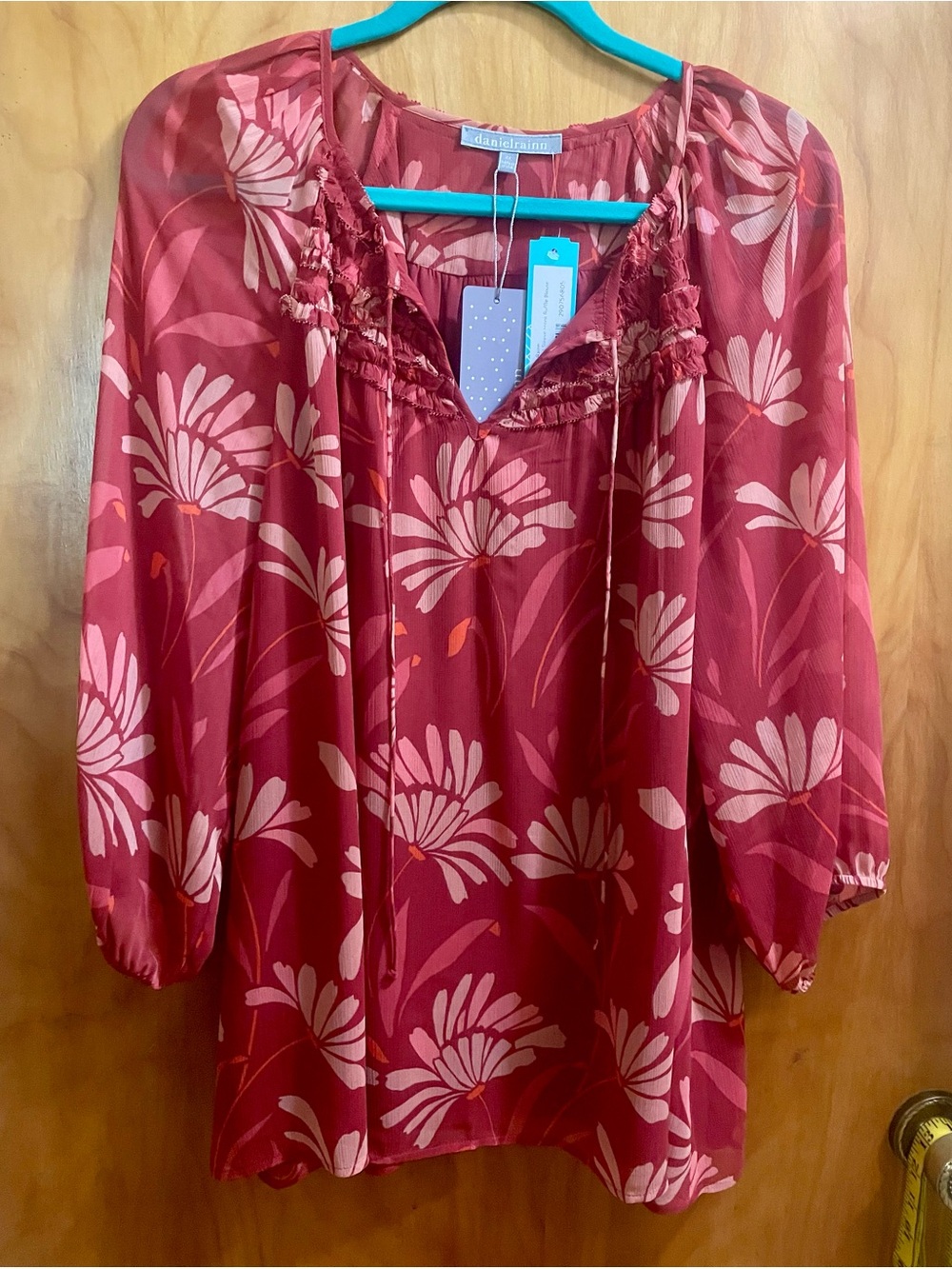 Daniel Rainn Red Floral Peasant Tunic